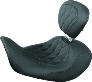 Yamaha V-Star 950 Two-Piece Seat with Driver Backrest - Mustang Motorcycle - Standard Touring - Black - `09-`17